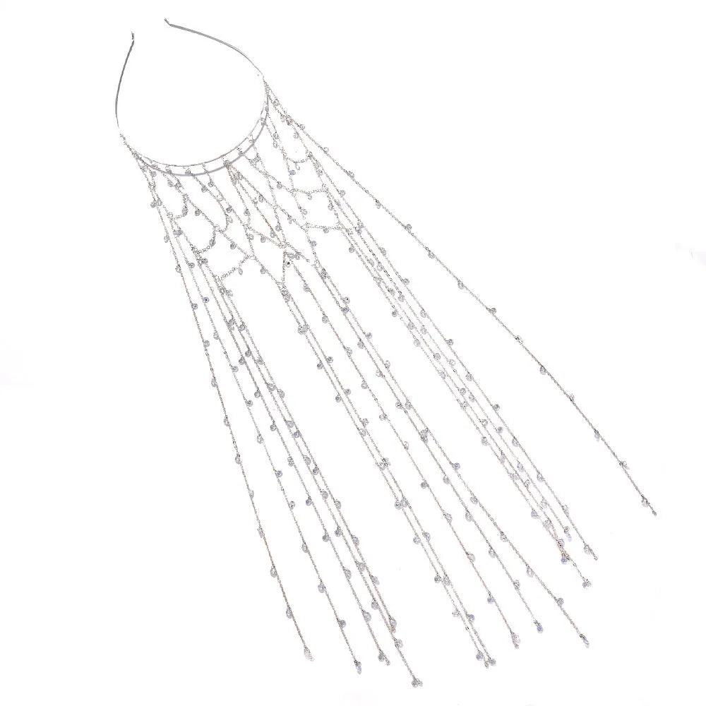 Gold and silver mesh tassel rhinestone headband hair accessory for formal occasions