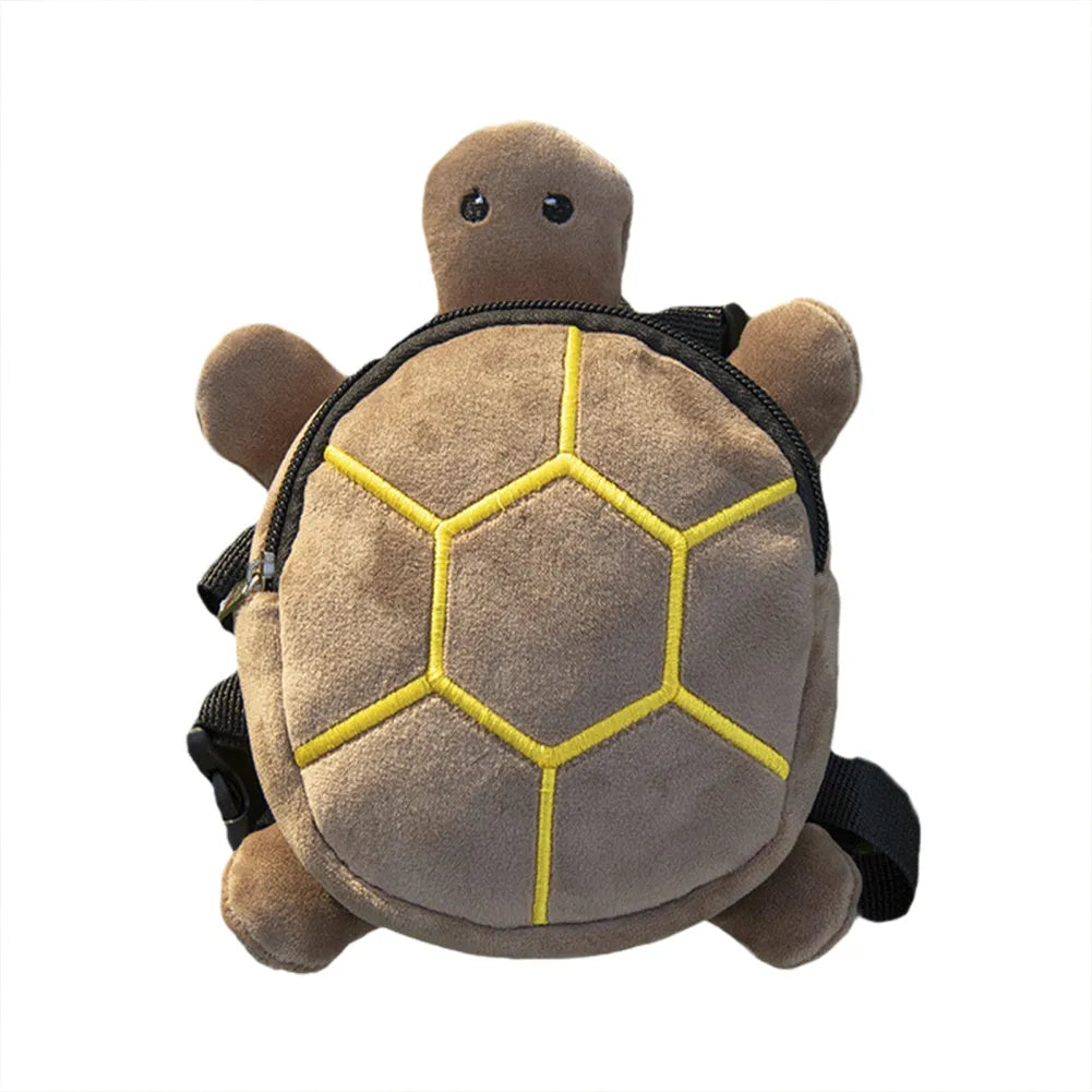 Turtle-shaped dog backpack harness vest in velvet with metal zipper, measuring 20 x 18cm