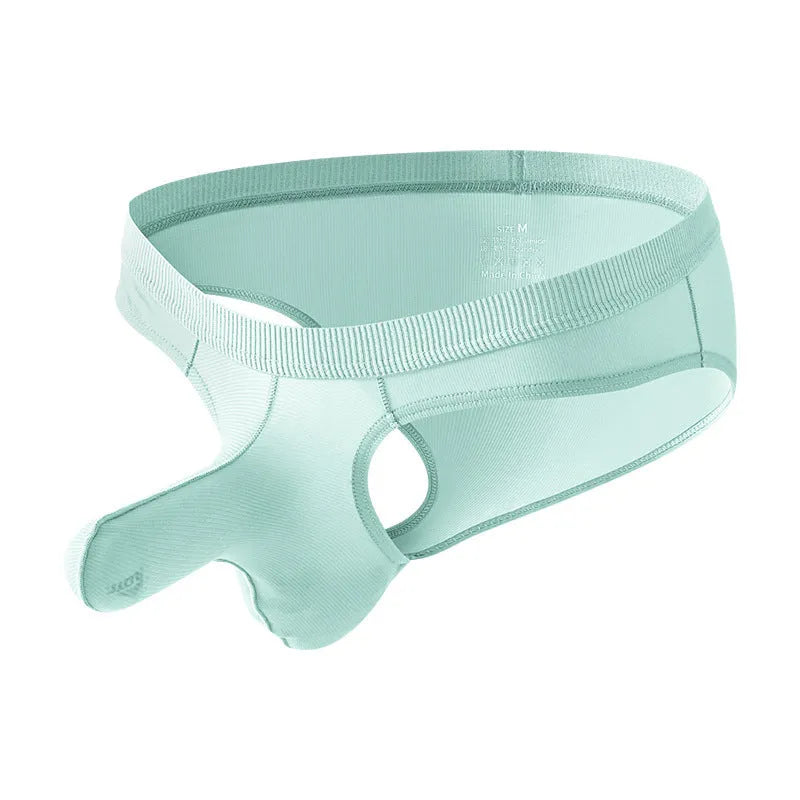 Men's low waist ice silk briefs in various colours on a white background