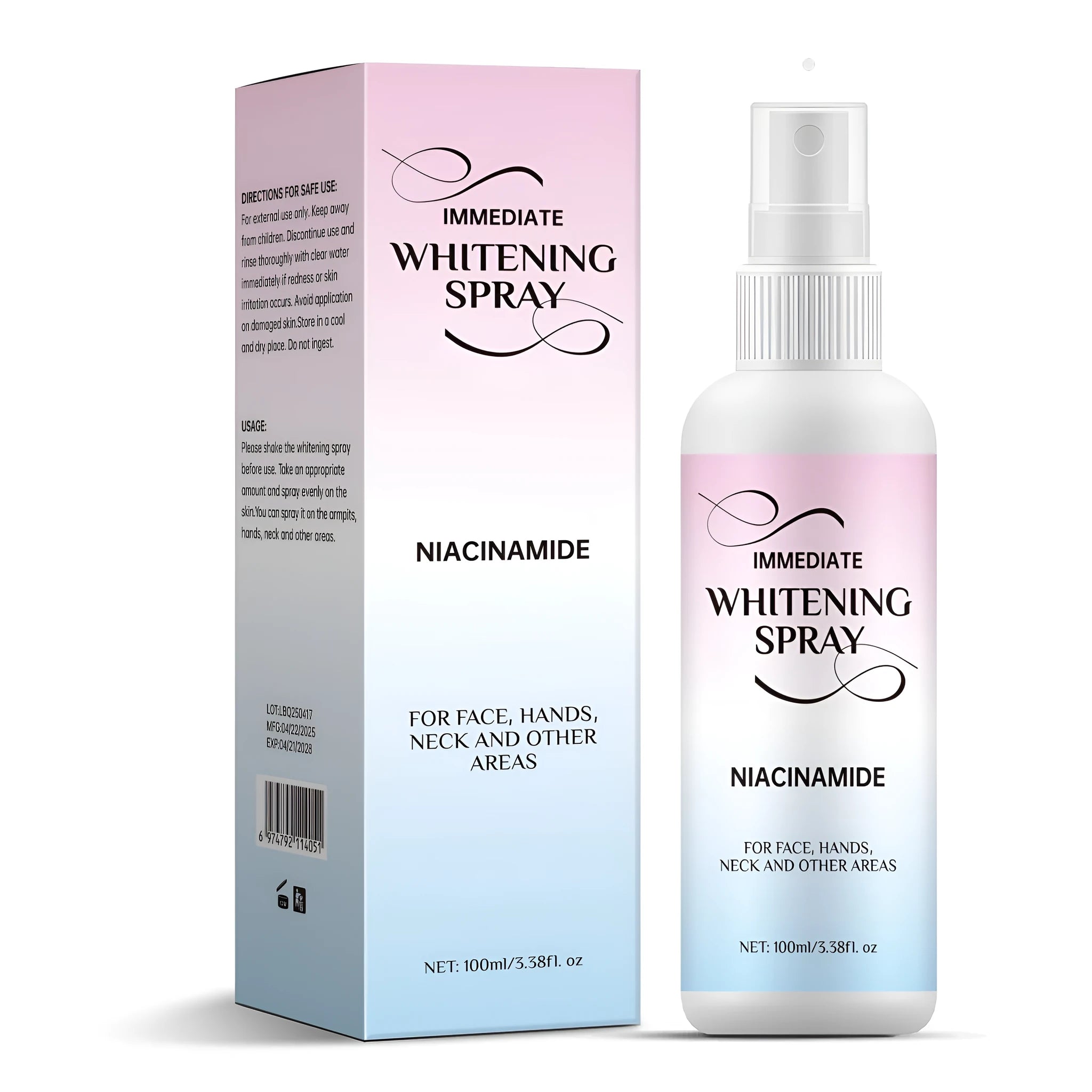 100ml whitening brightening spray bottle with sweat-proof formula