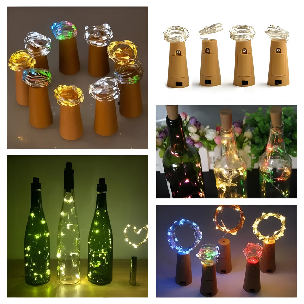 Copper wire LED string lights with bottle stopper for decorative bottle lighting