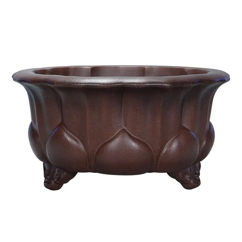 Chinese classical style purple sand flower pot with petal basin shape for succulents.