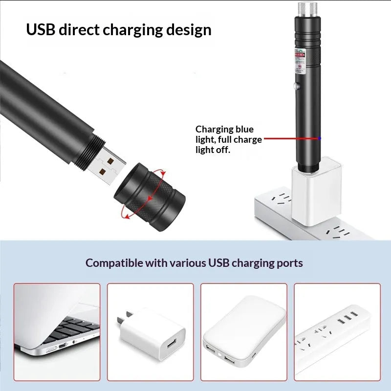 USB-charging black pet laser pointer with starry-sky rotating head, green and red light options
