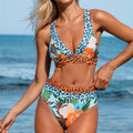 Women's floral print high waist bikini swimsuit set in polyester