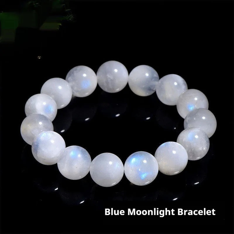 Natural blue moonlight round bead moonstone bracelet with geometric polished beads