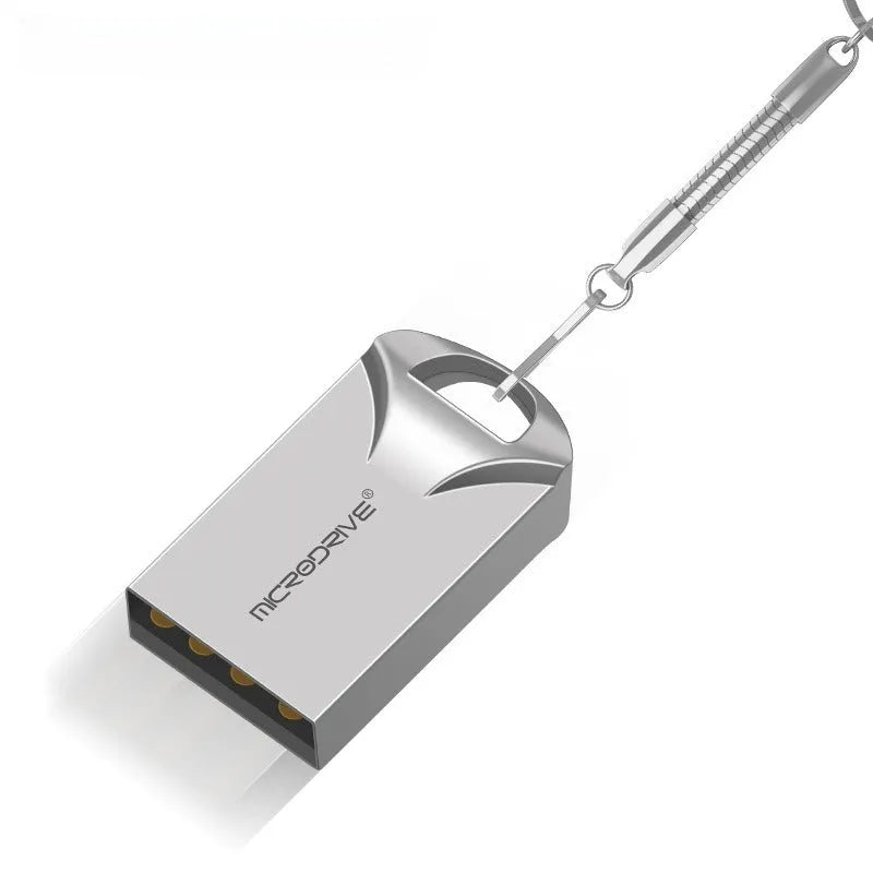 Small black or silver metal USB flash drive showing scale