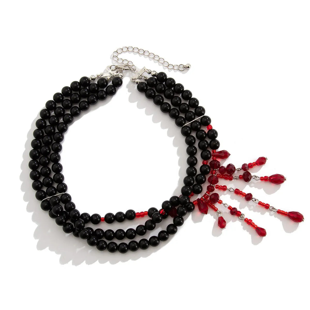 Men's Halloween necklace with blood drop crystal pendant and pearl tassel chain in red and black colours