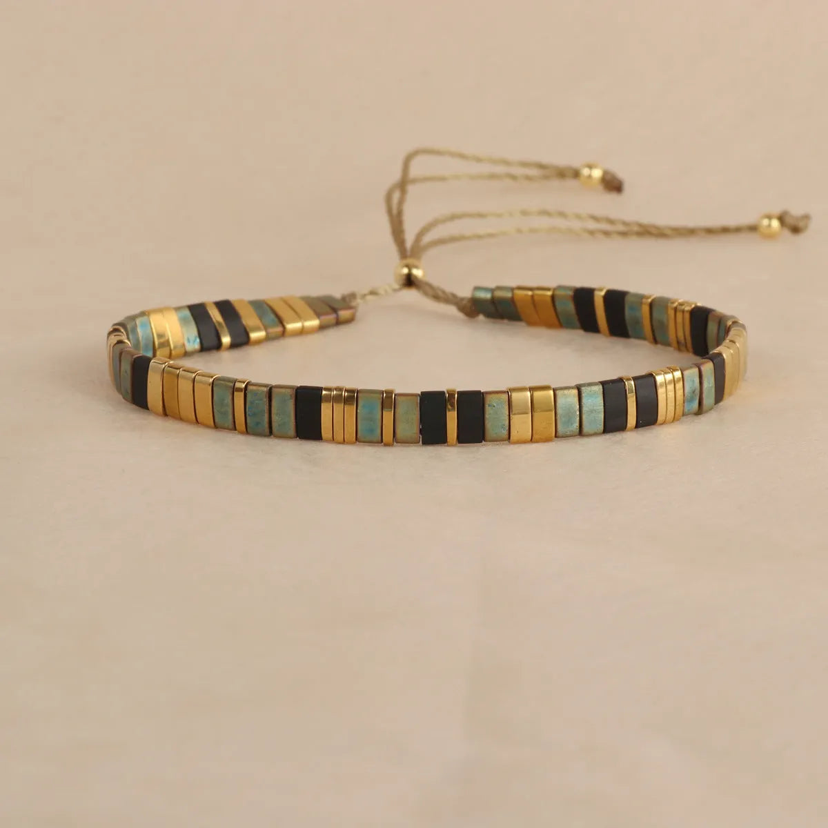Geometric glass and coloured glaze beaded bracelet in five colour options