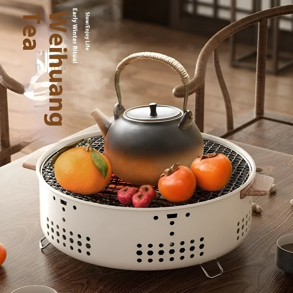 Portable charcoal stove with grill rack disk for indoor baking and tea cooking
