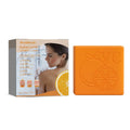 A 100g white bar of whitening vitamin body soap with kojic acid and botanical extracts.