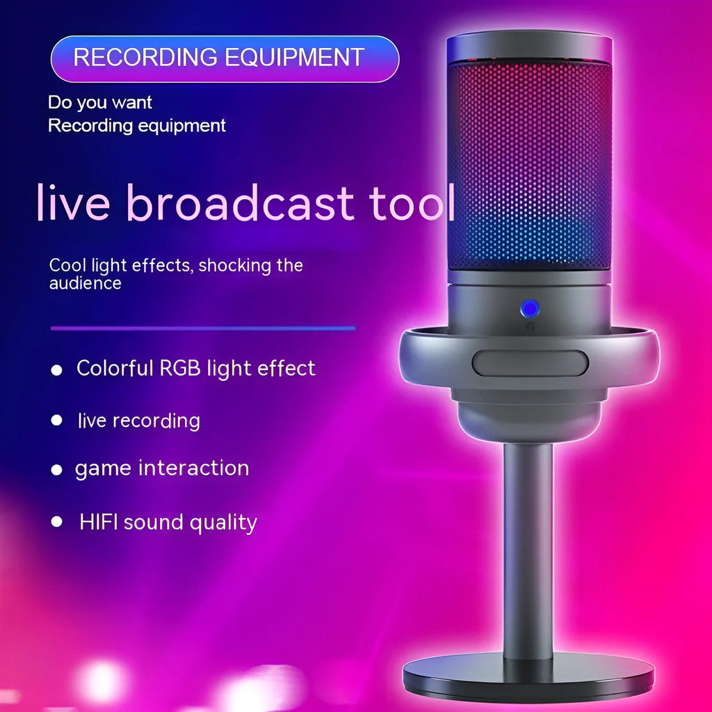 RGB colourful condenser microphone with USB cable for live broadcasting