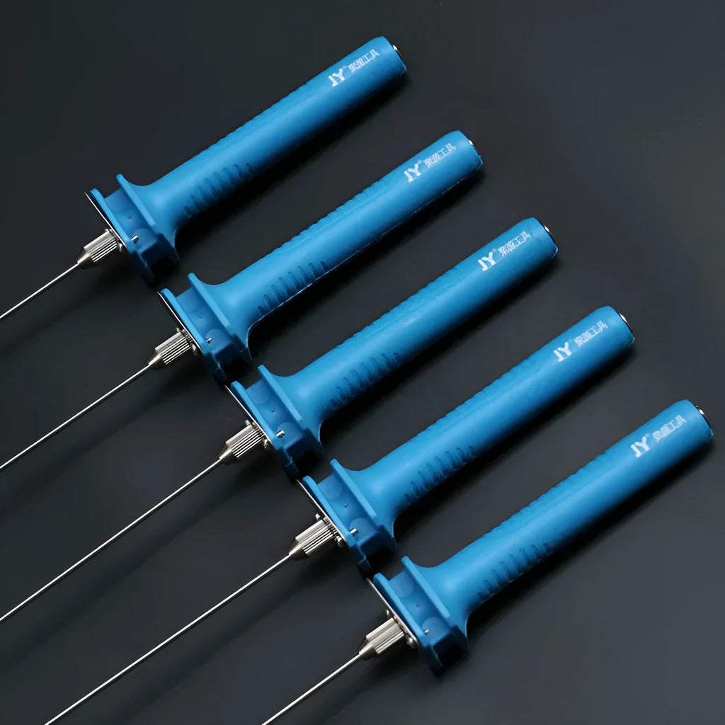 Blue electric heating cutter pen for foam and pearl cotton with power adapter on a work surface.
