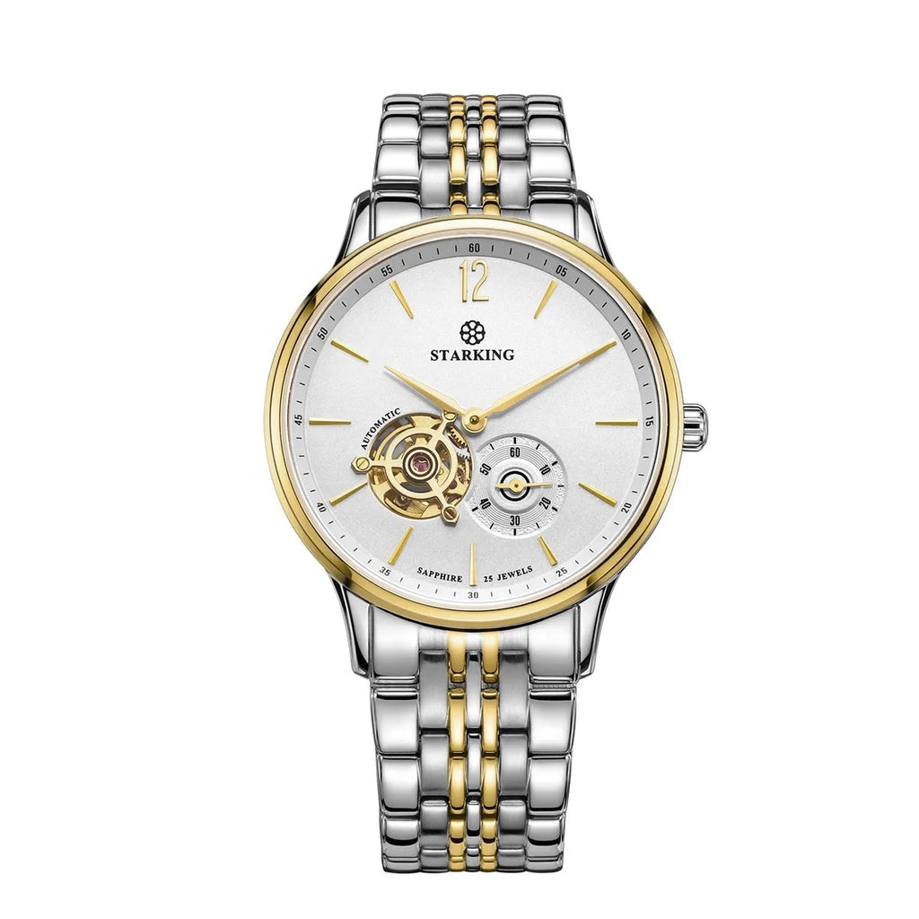 Automatic mechanical men's waterproof business watch with sapphire crystal glass and genuine leather strap