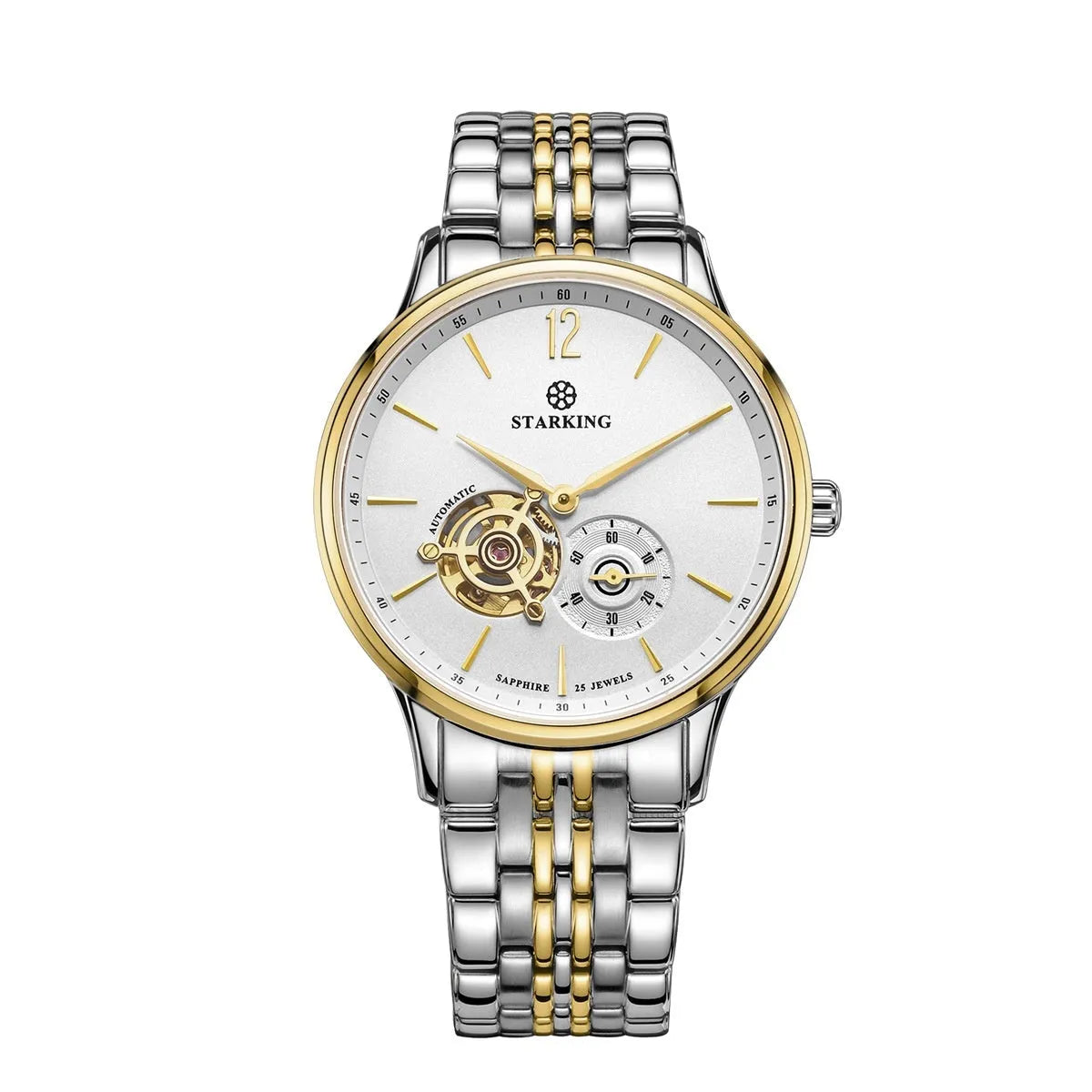 Automatic mechanical men's waterproof business watch with sapphire crystal glass and genuine leather strap
