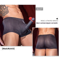 Men's vertical stripe nylon boxer briefs underwear in black, white, and dark grey colours