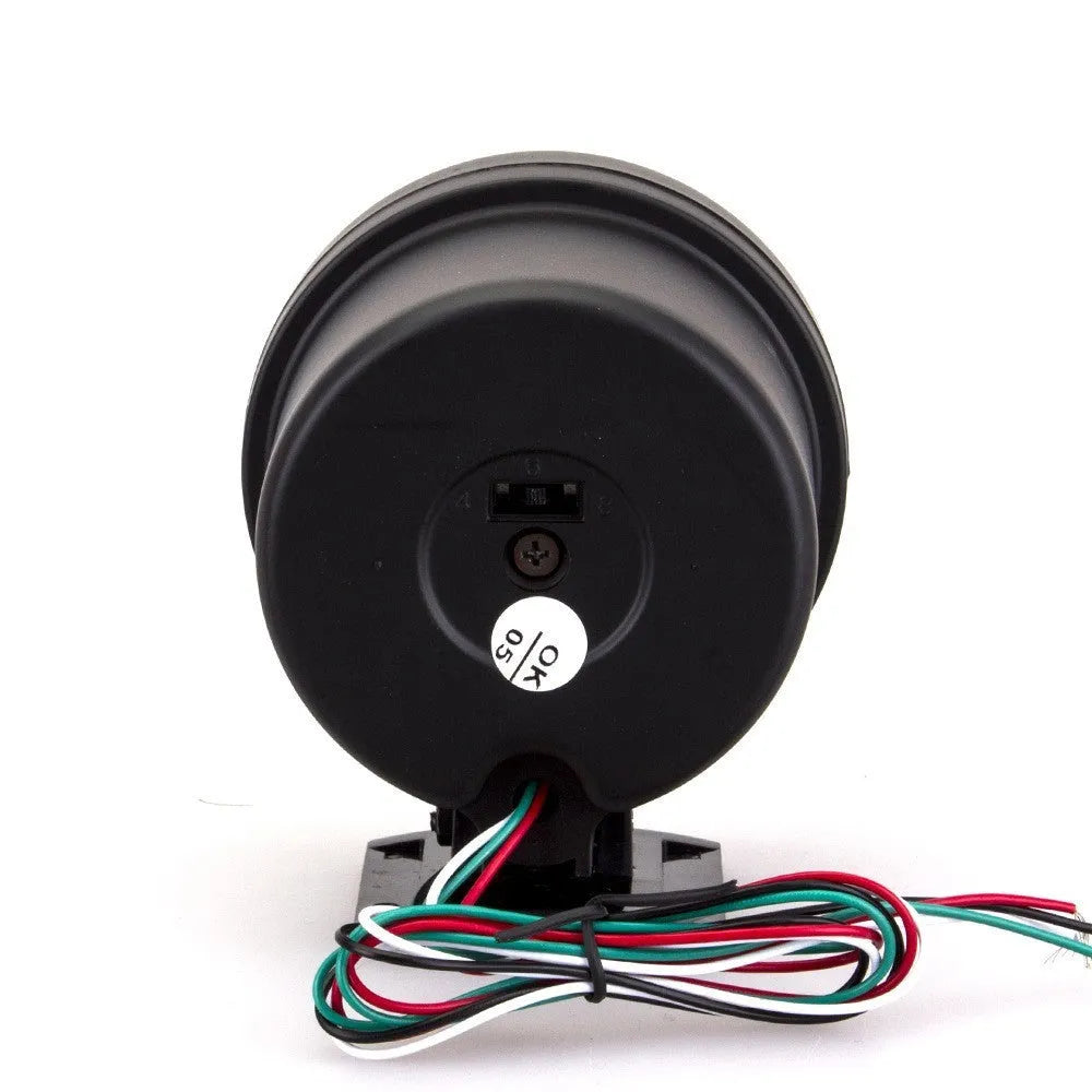 Black automotive tachometer with blue light pointer for car dashboard RPM measurement