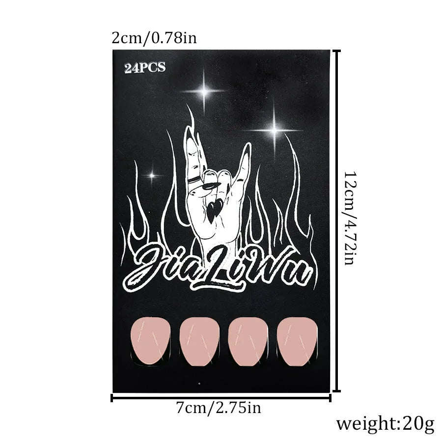 24 French style black manicure stickers in short almond shape arranged on white background
