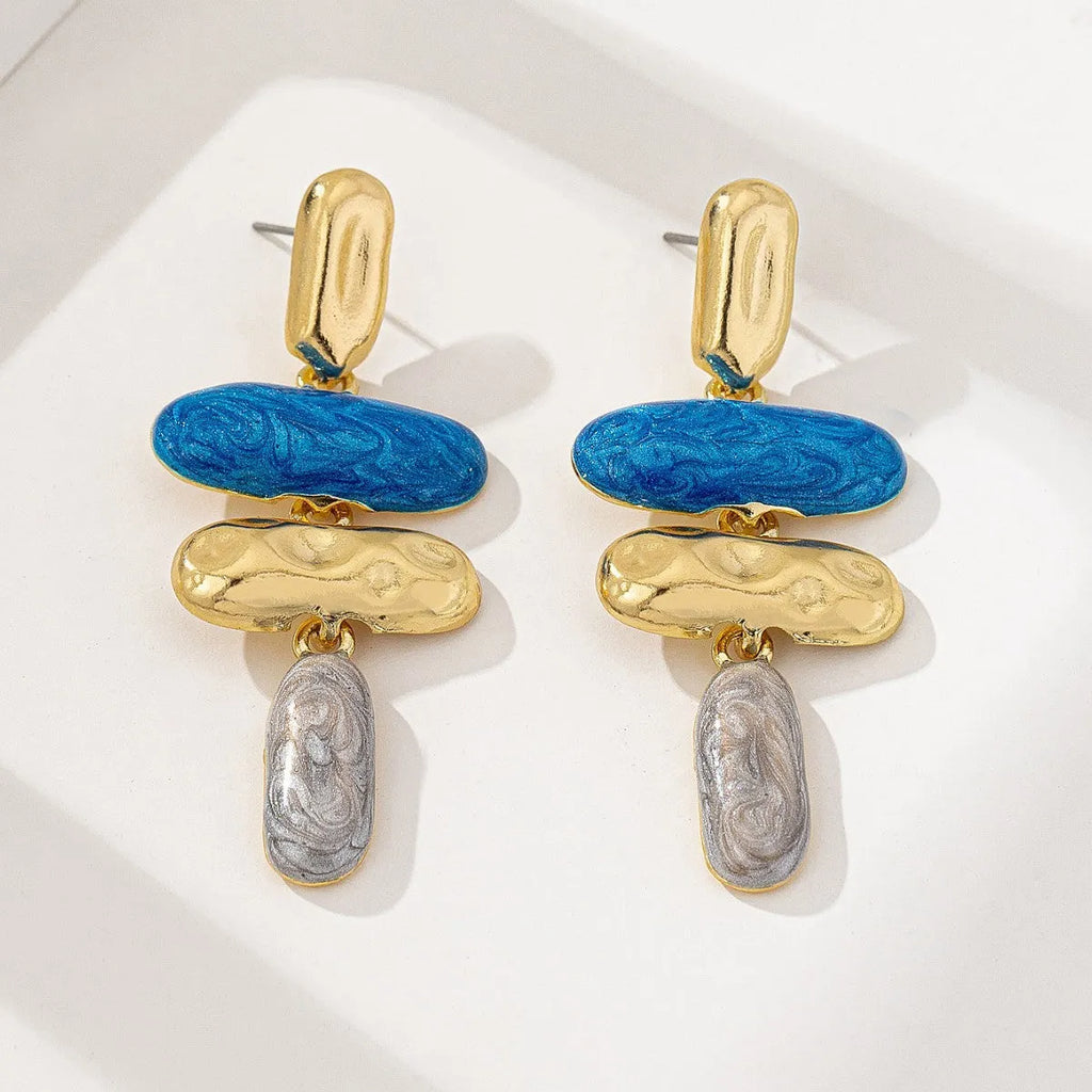 Geometric multicolour stud earrings with zinc alloy construction and electroplated finish
