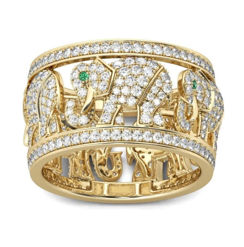 Women's alloy elephant ring with diamond detail in electroplated finish, shown in AJZ141 and AJZ1935 colours