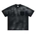 Black men's cotton t-shirt with printed letter pattern and drop-shoulder sleeves in loose street fashion style