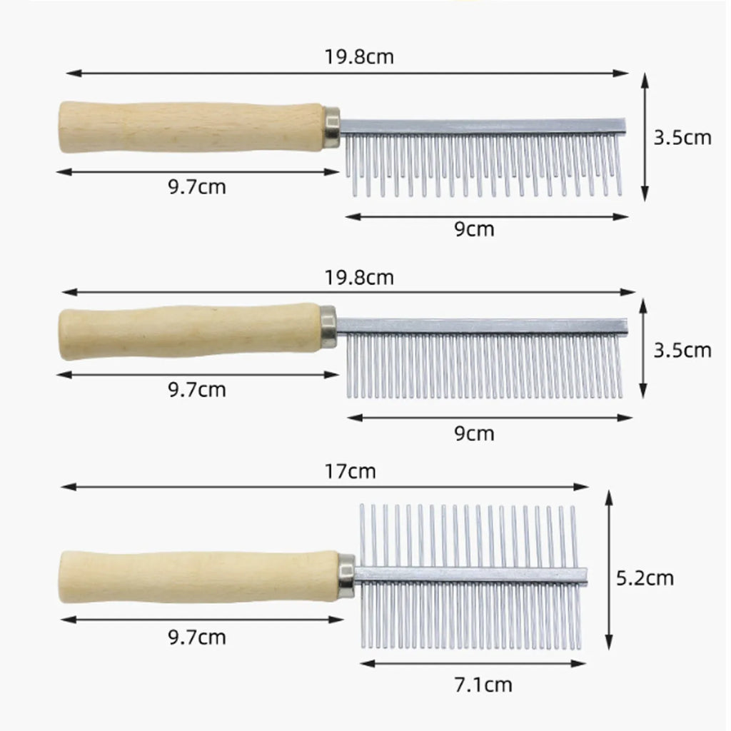 Wooden handle pet grooming comb with round polished needles for dogs and cats