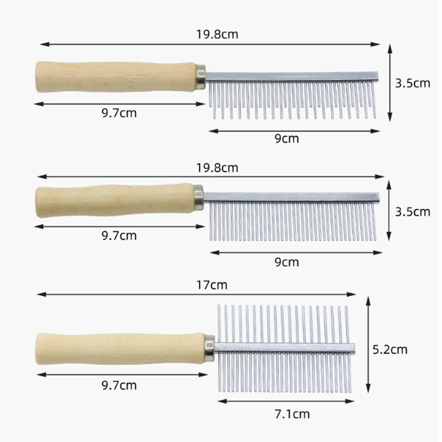 Wooden handle pet grooming comb with round polished needles for dogs and cats