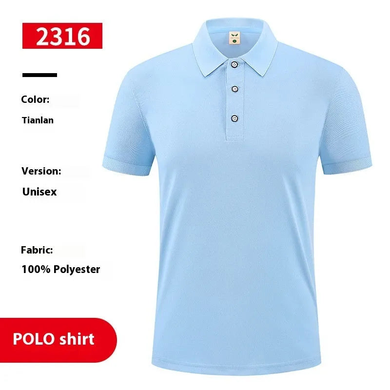 White ice silk short sleeve polo shirt with a logo, laid flat, showing its pullover design.
