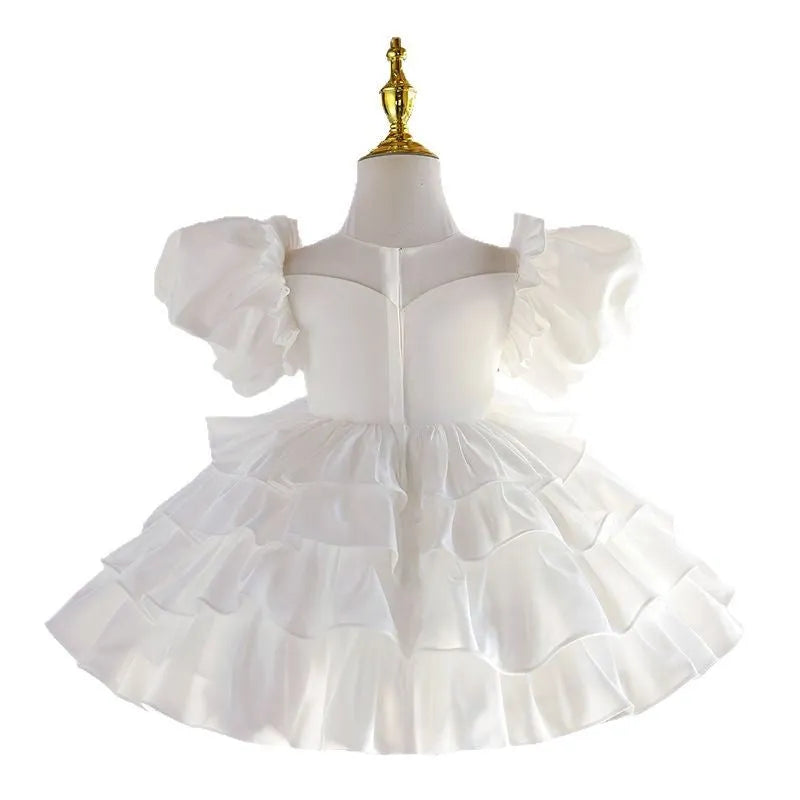 White light luxury princess dress for girls, suitable height 80-150cm, chemical fibre blend with polyester lining