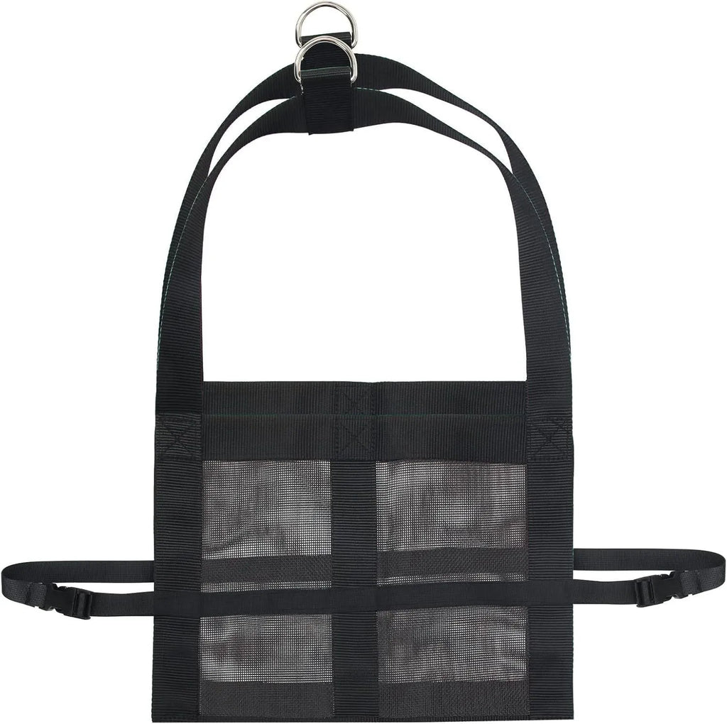 Large black polyester sling for weighing calves and small animals, measuring 35 cm wide.