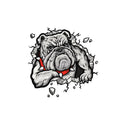 Grey dog pattern motorcycle bumper sticker measuring 17x17cm with custom sizing option