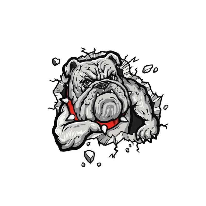 Grey dog pattern motorcycle bumper sticker measuring 17x17cm with custom sizing option