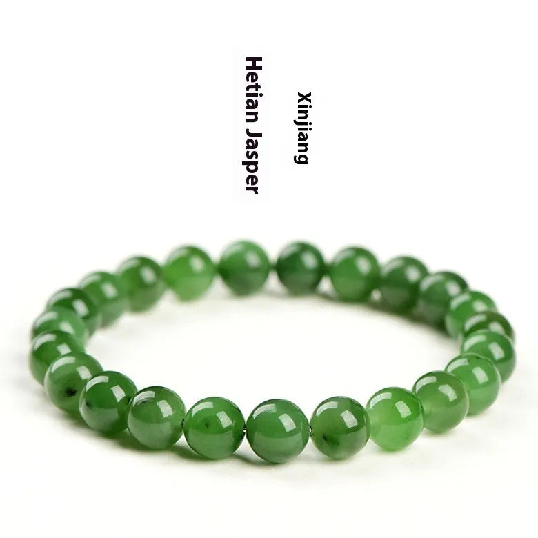 Natural Hetian jade jasper bead bracelet with polished finish showing earth-toned beads strung together