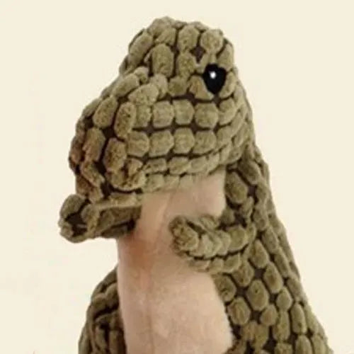 Interactive dog toy with sound features for bite-resistant chewing, available in grey, green, or orange colours.
