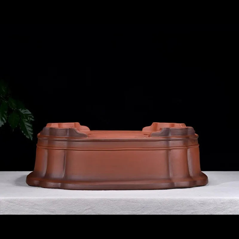 Large rectangular antique finish purple clay flowerpot for bonsai and large plants.