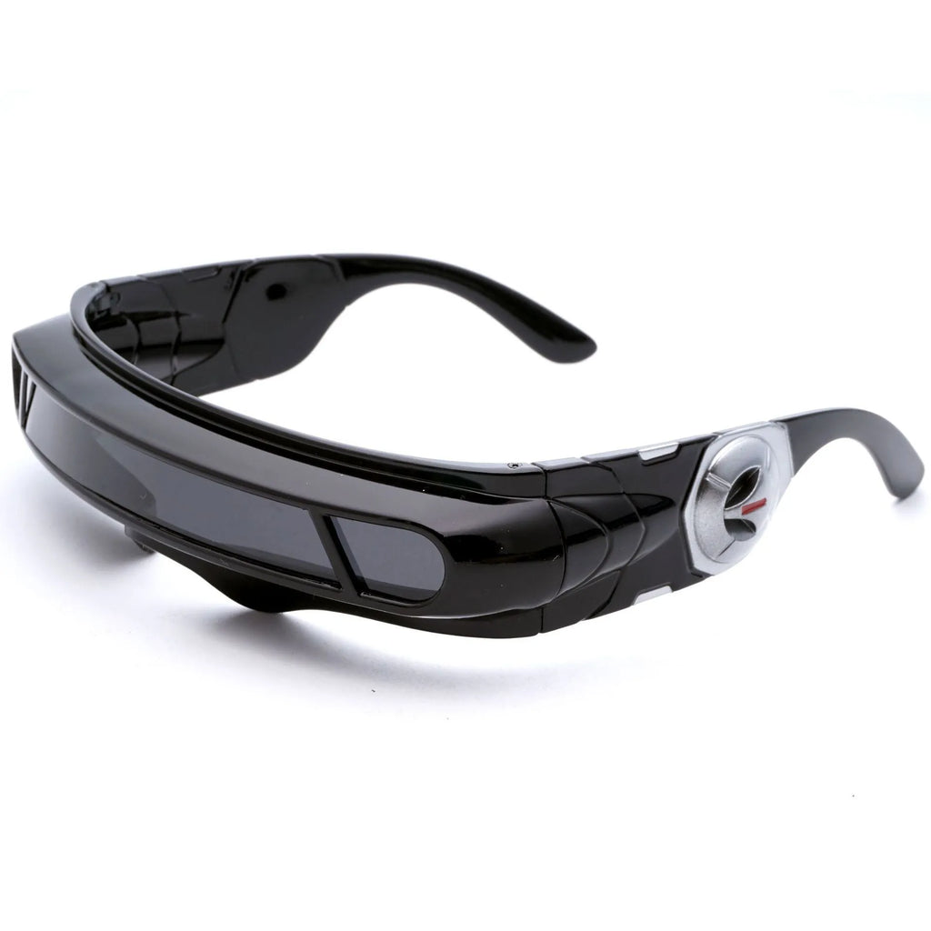 Polarised sports sunglasses with black PC full rim frame, shown with grey, red mercury, and blue mercury lens options.