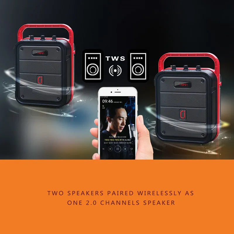 MS62AI portable Bluetooth speaker with wireless microphone and remote control for karaoke and multi-source audio playback