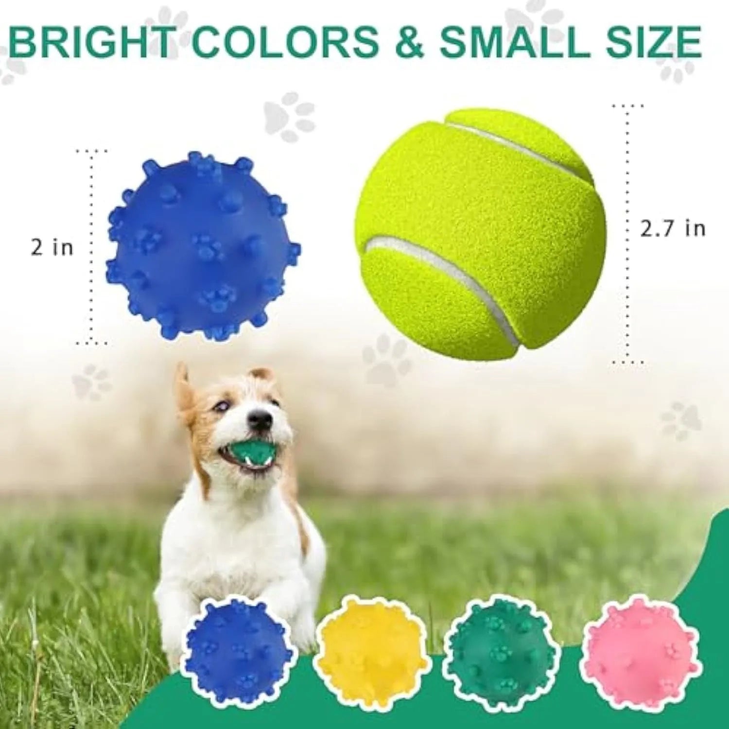 Bright coloured squeaky dog ball with paw print texture for small breed puppies