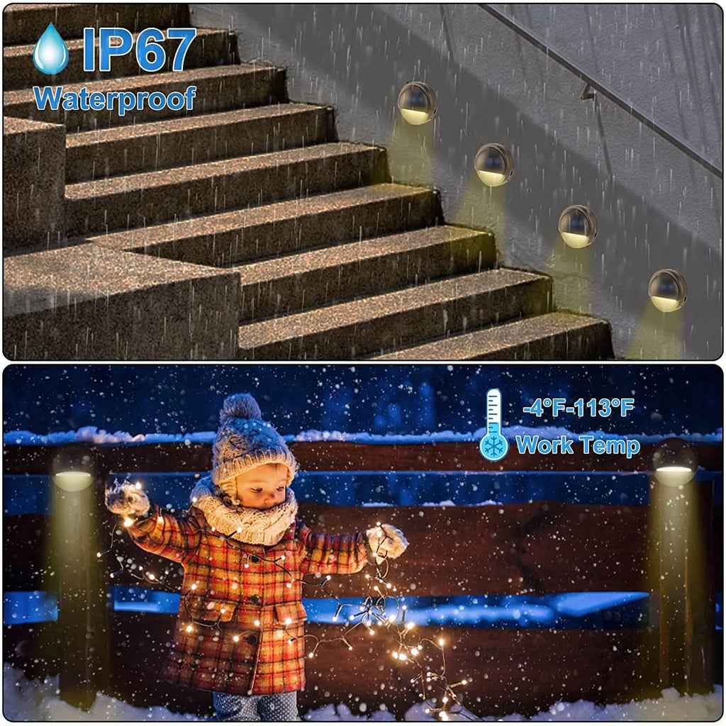 Low voltage outdoor step light with IP67 waterproof rating for garden paths and decking.