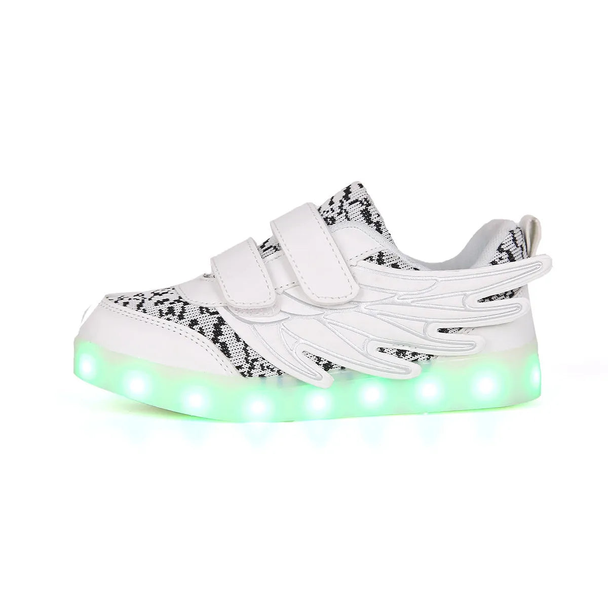 Children's plum red and white LED light up sneakers with USB charging port and colourful illuminated soles