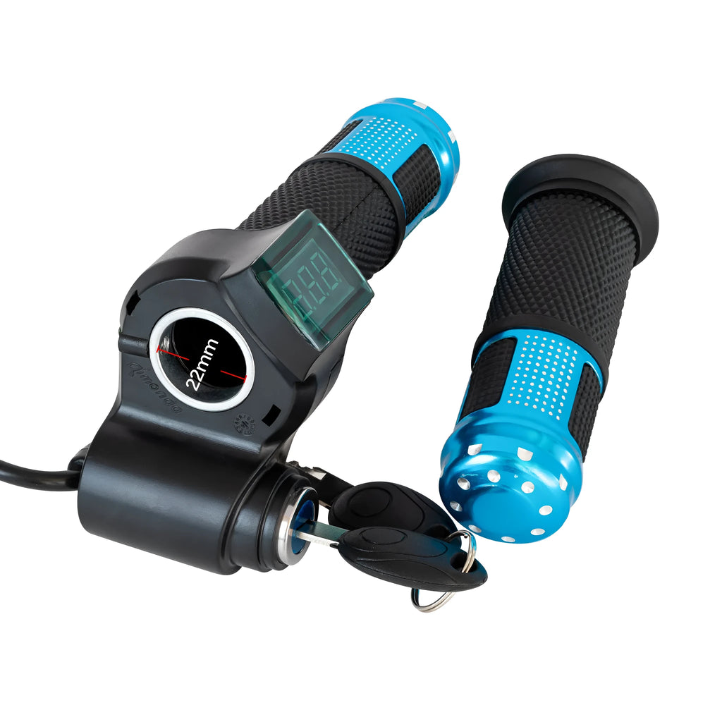 Electric vehicle handlebar grip replacement in blue, red, silver, or yellow colours with 5-core wiring connector