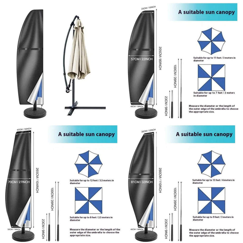 Waterproof black and grey Oxford cloth umbrella cover for banana-shaped and straight garden parasols