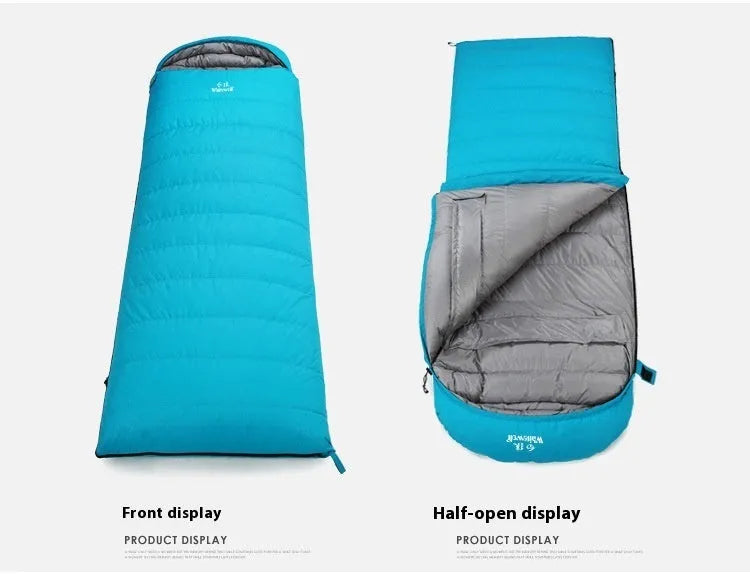 Black outdoor sleeping bag with envelope design for adult camping.