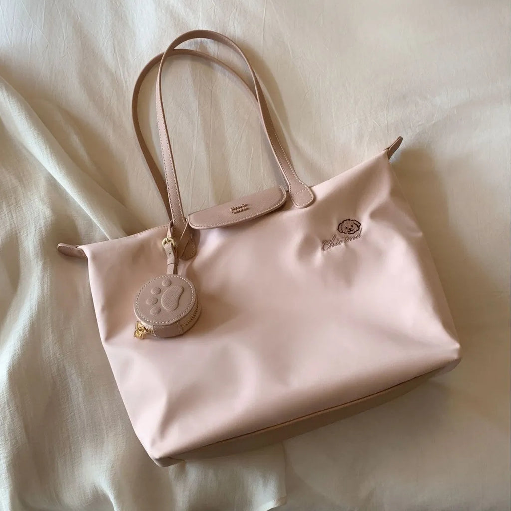 Large pink or white Oxford cloth tote bag with shoulder strap and internal mobile phone pocket