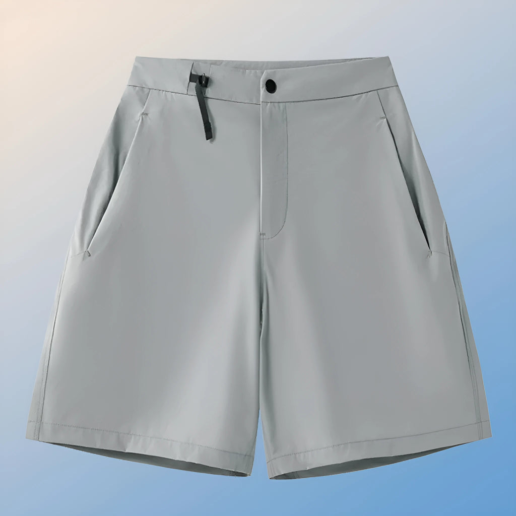Men's quick-drying sports shorts in Army Green colour, showing 3D cut and elastic design.