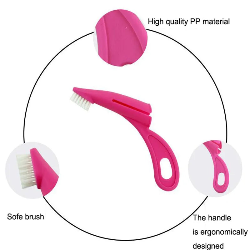 Red and white pet finger toothbrush with silicone bristles for cleaning dog and cat teeth