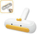White portable pet hair remover roller with yellow duck design and polyester bristles for furniture and car seats