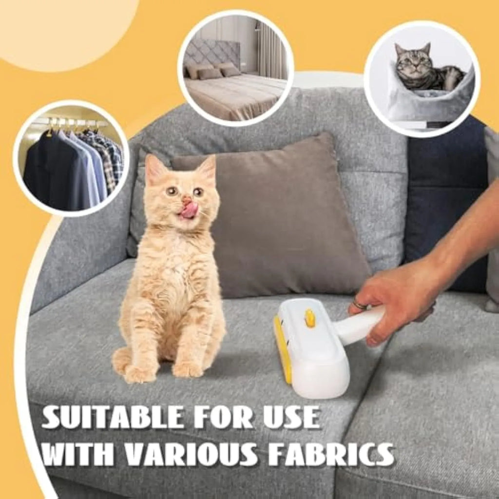 White portable pet hair remover roller with yellow duck design and polyester bristles for furniture and car seats