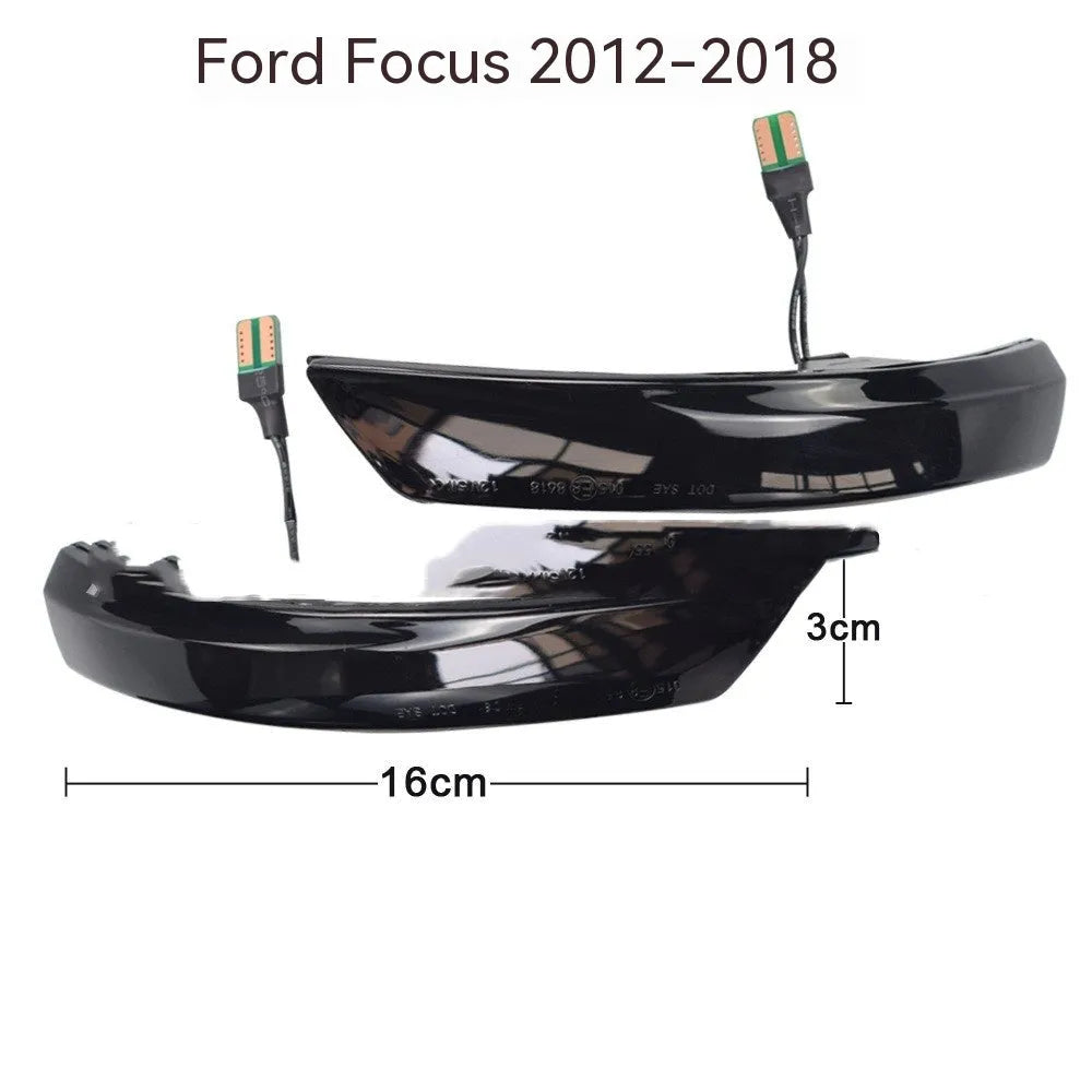 Ford Focus and Mondeo rearview mirror waterfall light in ABS plastic with blue and yellow LED options.
