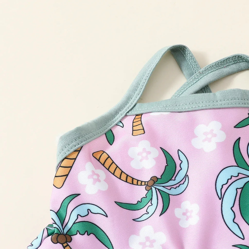 White children's two-piece swimsuit set with top and beach shorts made from polyester fabric