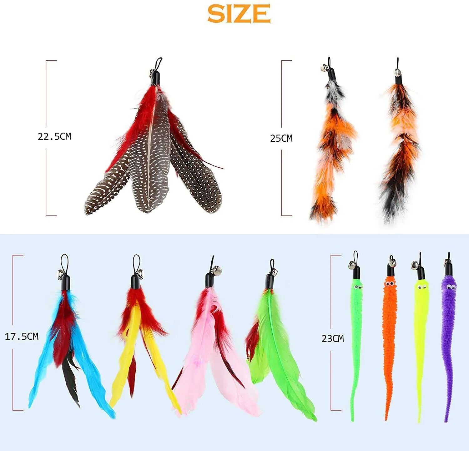 Cat teasing pole set showing two handheld fishing rods with feather replacement heads
